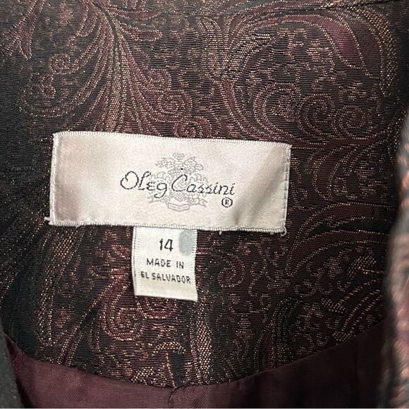 Oleg Cassini Metallic Gold Long Coat Plum Purple Jacket With Pockets Plus Sz 14 - Picture 5 of 6